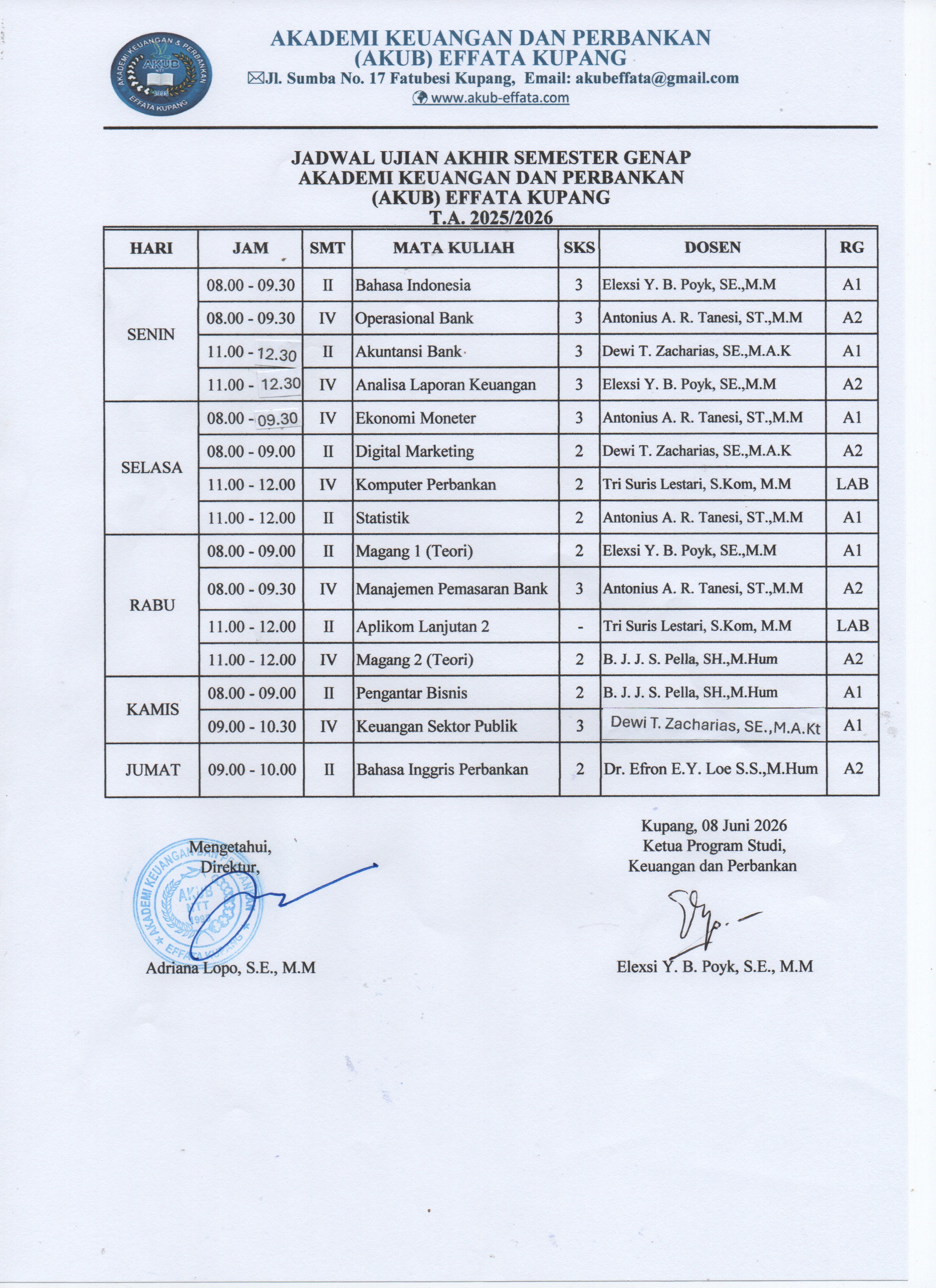 Jadwal UAS Tahun Ajaran 2025/2026